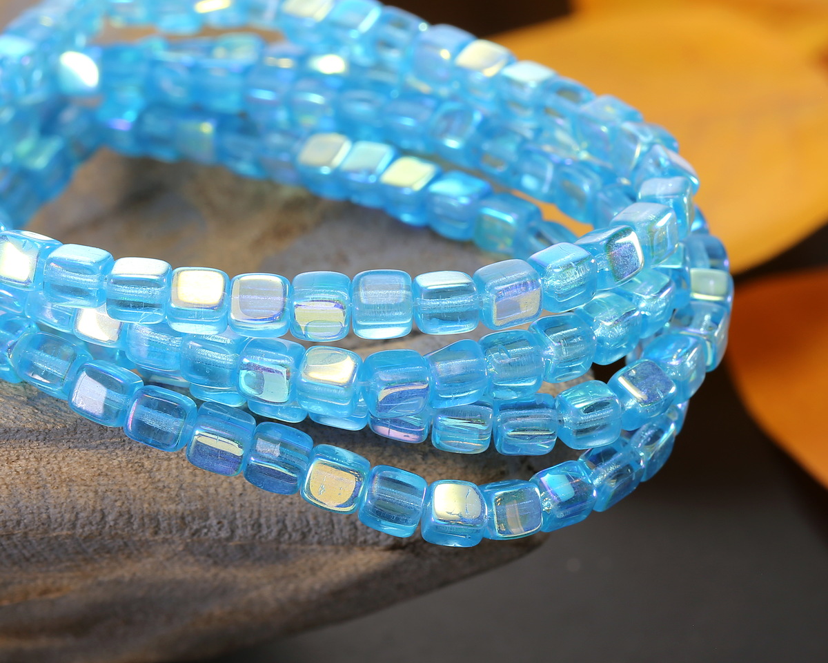 Czech Glass Aquamarine AB Cube 4mm