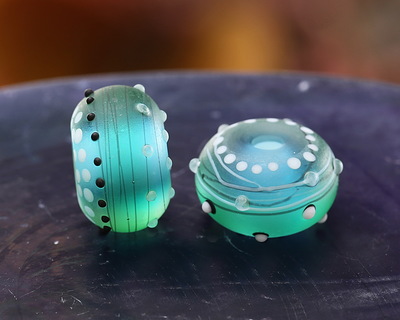Grace Lampwork Matte Emerald City Rondelle 9x13mm