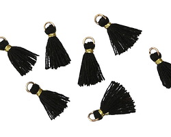 Jet w/ Gold Binding & Jump Ring Tiny Thread Tassel 12mm