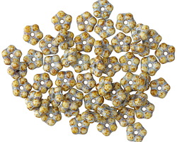 Czech Glass Beige Picasso w/ Light Blue Bali Style Daisy Spacer 2x5mm