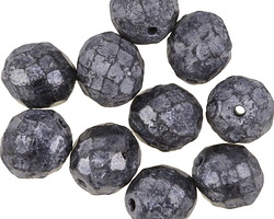 Czech Glass Jet w/ Silver Luster Fire Polished Round 12mm