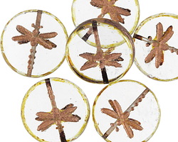 Czech Glass Bronzed Crystal Picasso Dragonfly Coin 17mm