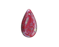 Czech Glass Red w/ Silver Travertine Teardrop 30x18mm