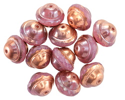 Czech Glass Pink Opal w/ Copper UFO 10x12mm