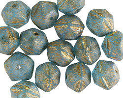 Czech Glass Matte Aquamarine w/ Gold English Cut Bead 8x10mm