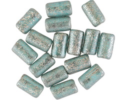 Czech Glass Textured Aquamarine w/ Silver Tube 9x5mm