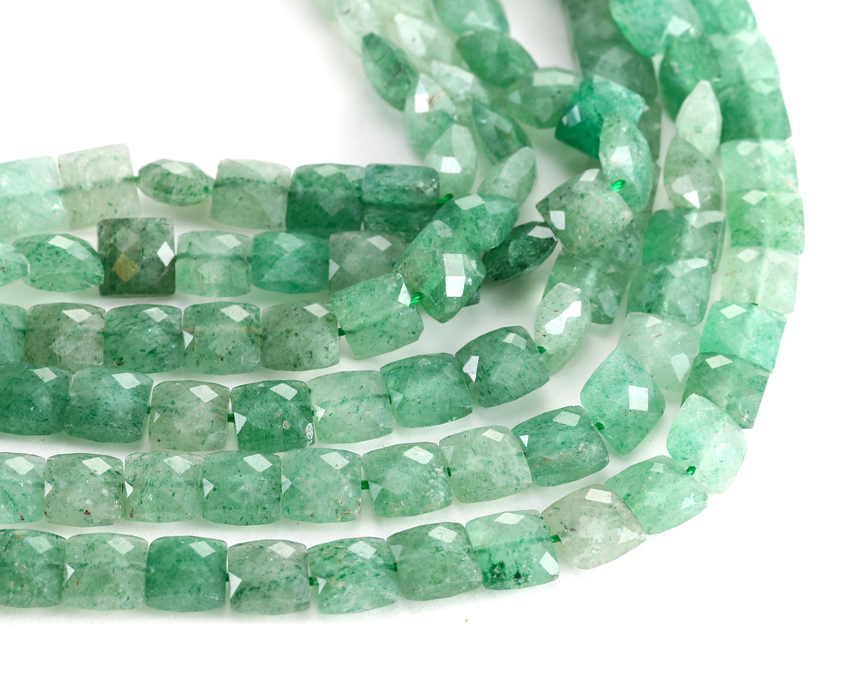 Green Strawberry Quartz (A) Microfaceted Square 8mm