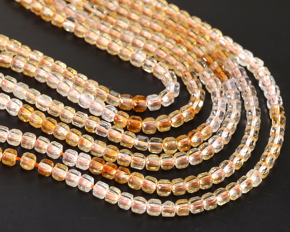 Citrine (AA) Ombré Microfaceted Miracle Cube 3mm