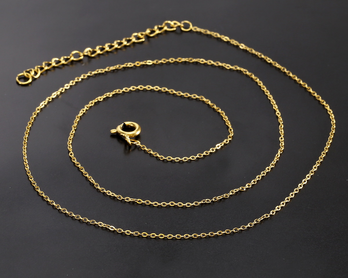 Waterproof 18K Gold PVD Plated Stainless Steel Tiny Cable Chain, 18" Finished w/ 2" extender, 1.5x1mm links