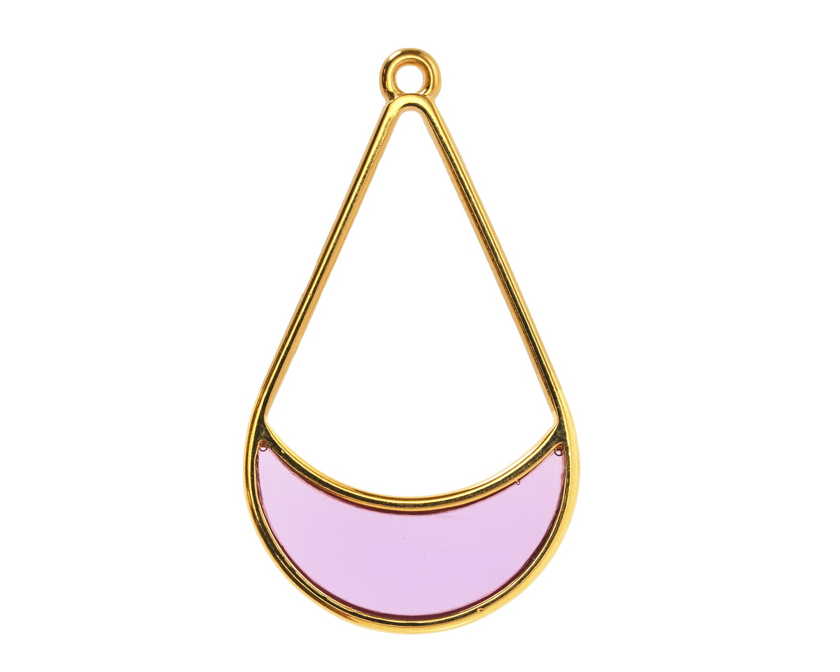 24K Gold (Plated) Transparent Lilac Resin Openwork Teardrop Focal 24x42mm