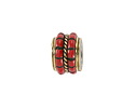 Nepalese Brass w/ Turquoise Ends & Coral Dots Double Banded Barrel Bead 9-10x13-14mm