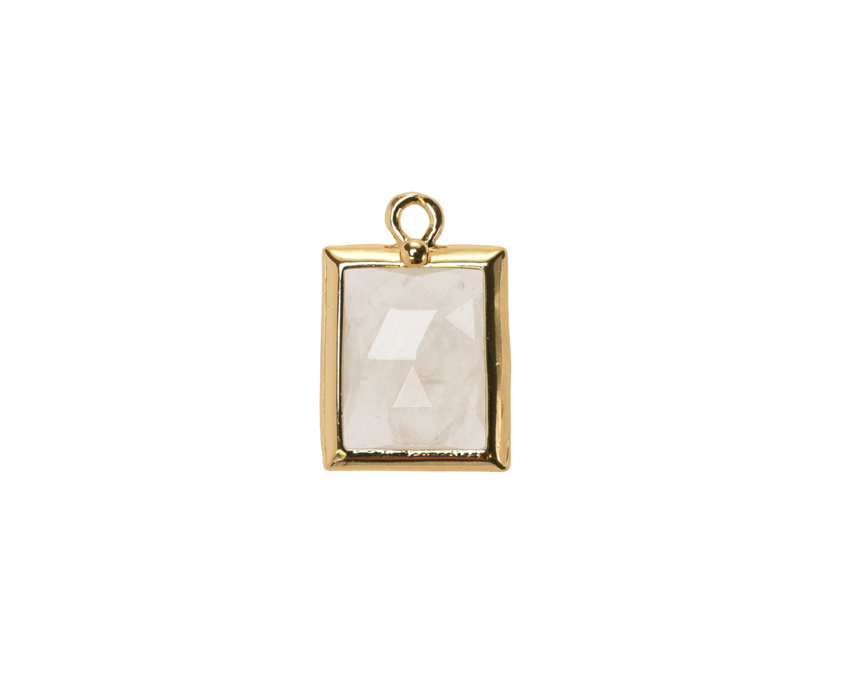 Rock Crystal Quartz w/ Gold Finish Faceted Rectangle Focal 10x15mm