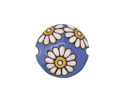 Golem Studio White Daisies on Blue Carved Ceramic Lentil 23mm