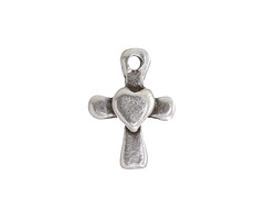 Mykonos Antique Silver (plated) Cross w/ Heart Pendant 15x21mm