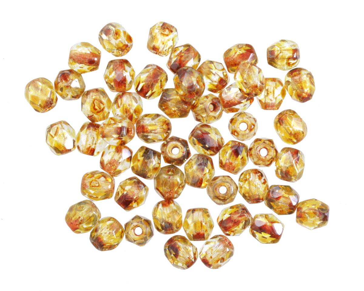 Czech Glass Jonquil Picasso Fire Polished Round 4mm