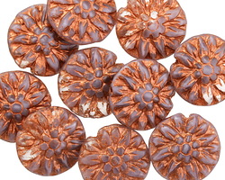 Czech Glass Moon Mist w/ Copper Dahlia Coin 14mm