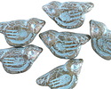Czech Glass Matte Storm Cloud w/ Turquoise Wash Bird 11x22mm