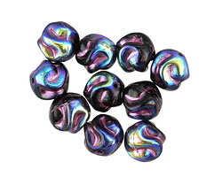 Czech Glass Jet AB w/ Metallic Pink Twisted Round 8mm