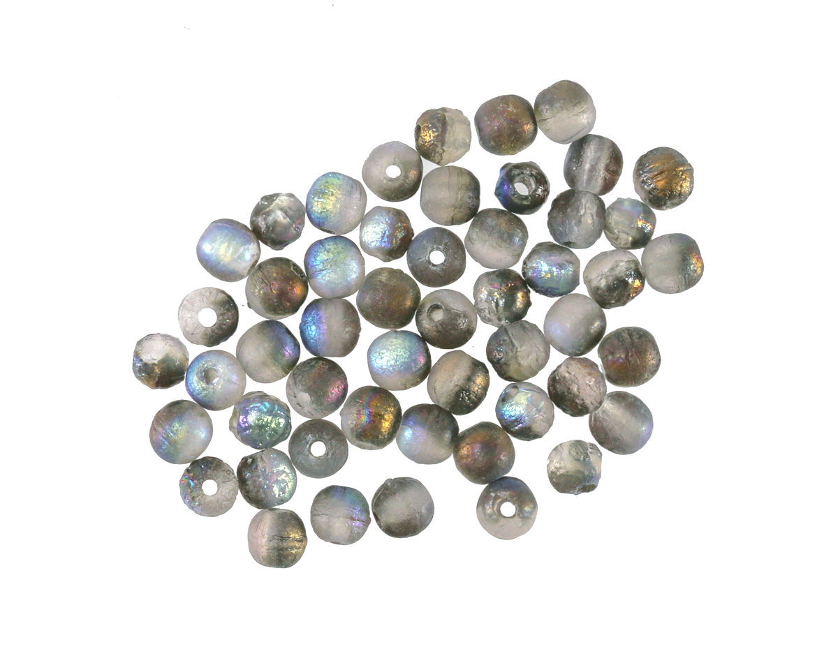 Czech Glass Textured Black Diamond AB w/ Bronze Round Druk 3mm