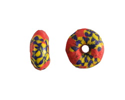 African Recycled Glass & Seed Bead Red w/ Yellow & Navy Mini Donut 5-7x14-15mm