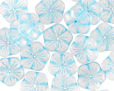Czech Glass Crystal w/ Blue Wash Flower 14mm