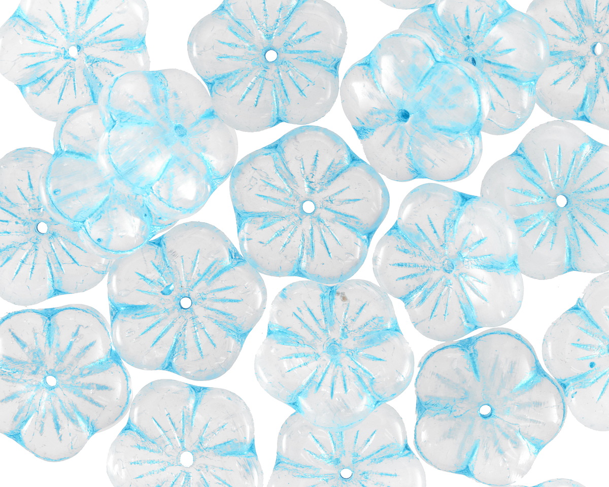 Czech Glass Crystal w/ Blue Wash Flower 14mm