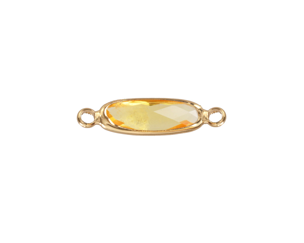 Yellow Crystal Elongated Oval Link in Gold Finish Bezel 22x6mm