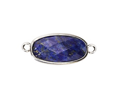 Lapis (Natural) Faceted Puff Oval Link w/ Silver Finish Bezel 12x20mm