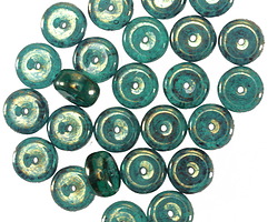 Czech Glass Emerald w/ Gold Luster Heishi 4x8mm