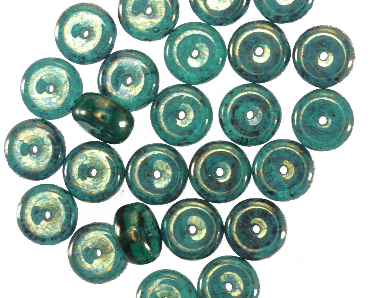 Czech Glass Emerald w/ Gold Luster Heishi 4x8mm