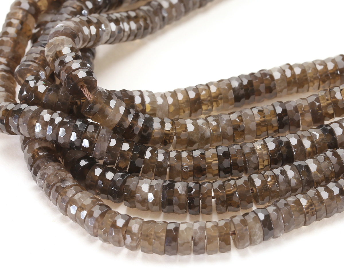 Smoky Quartz Microfaceted Heishi 2x6mm