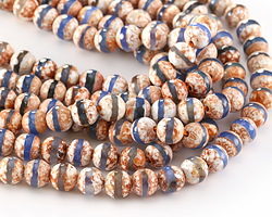 Tibetan (Dzi) Agate Blue Banded Faceted Round 8mm