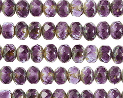 Czech Glass Amethyst Picasso Fire Polished Rondelle 5x7mm