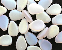Czech Glass Matte White AB Petal Drop 8x11mm