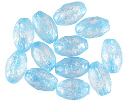 Czech Glass Matte Etched Crystal w/ Blue Turquoise Fire Polished Rice 12x8mm