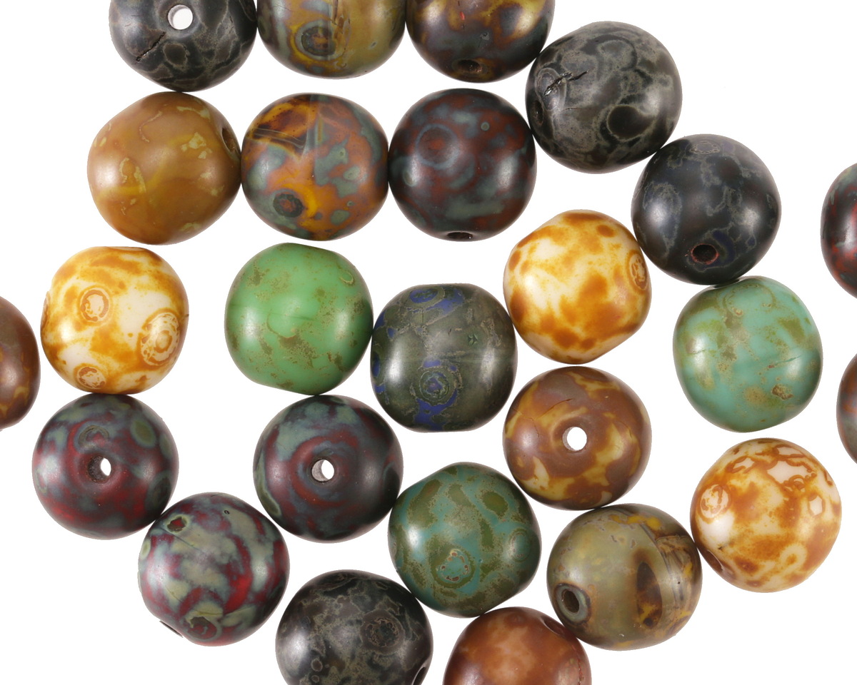 Czech Glass Matte Multi Color Picasso Druk Mix 8mm