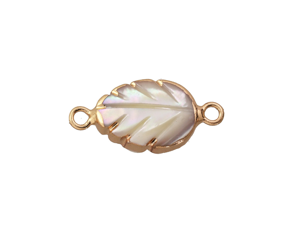 Mother of Pearl Carved Leaf Focal Link w/ Gold Finish 19x9mm