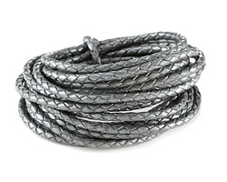Metallic Gray Braided Bolo Leather Cord 3mm, 3 meters
