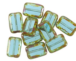 Czech Glass Aquamarine Picasso Rectangle 12x8mm