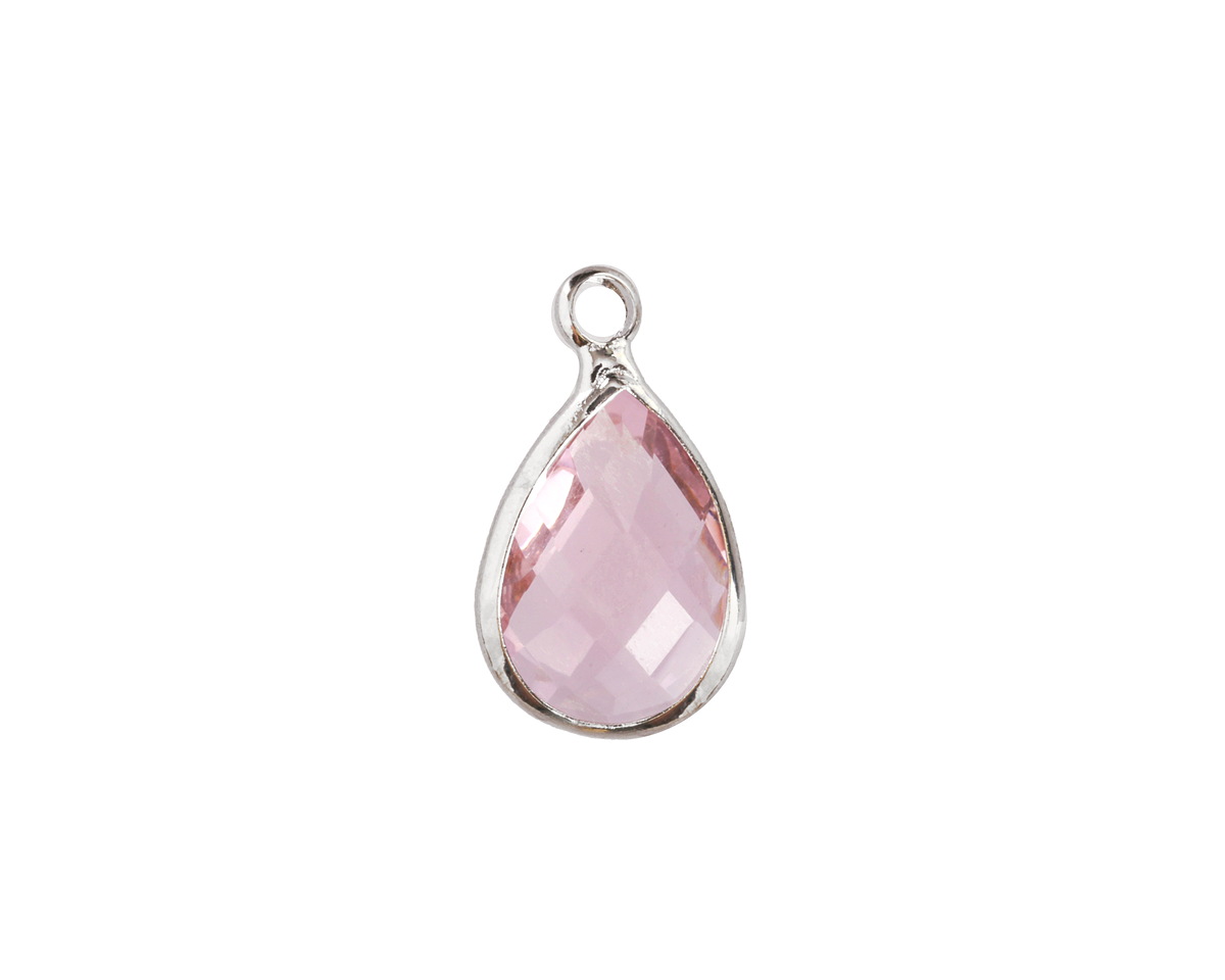 Rose Pink Crystal Teardrop in Silver Finish Bezel 10.5x18mm