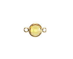 Yellow Crystal Round Link in Gold Finish Bezel 14.5x8.5mm