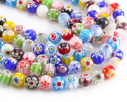 Millefiori Glass Multi-color Flower Round 10mm