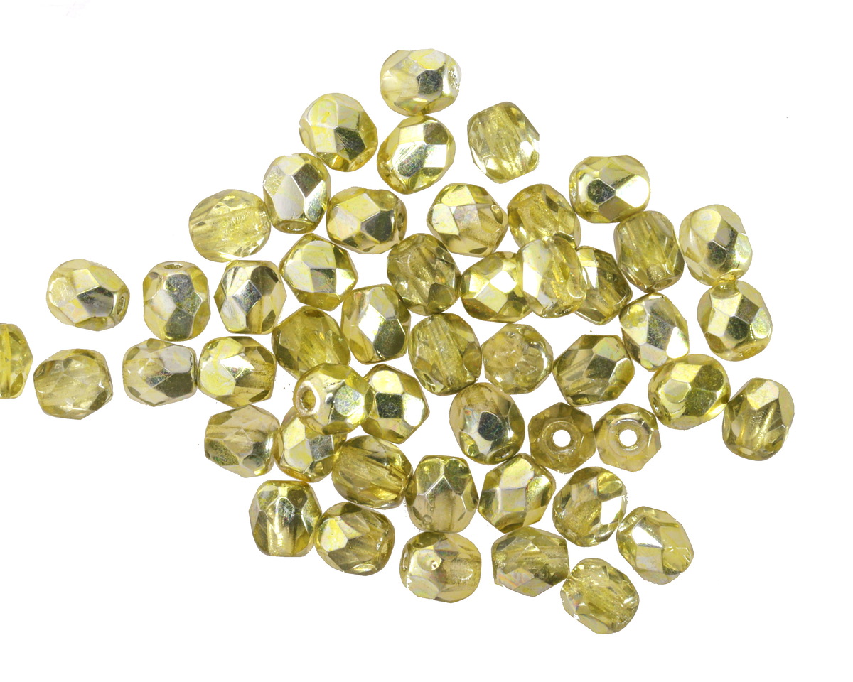 Czech Glass Yellow w/ Yellow Mirror Finish Fire Polished Round 4mm