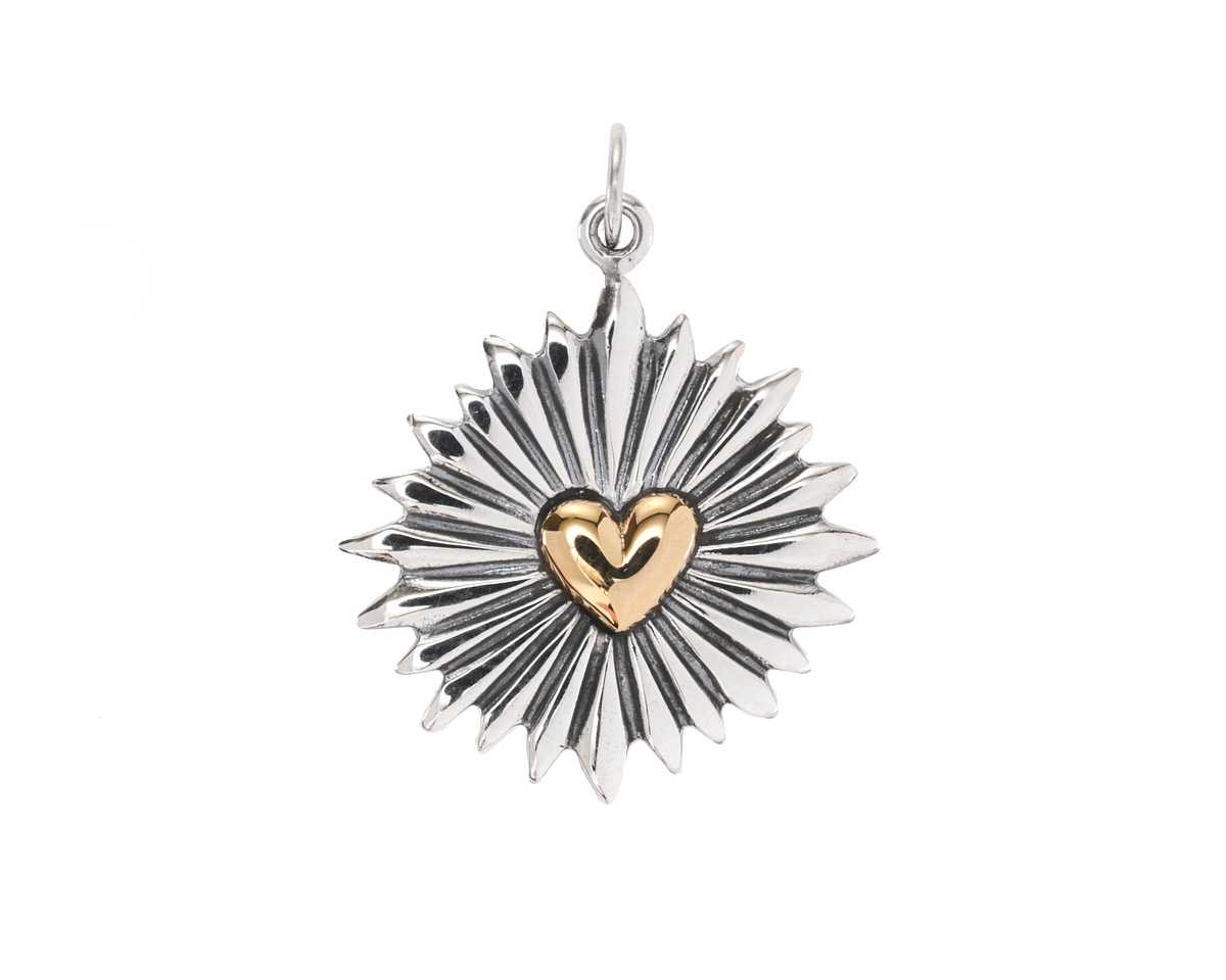 Nina Designs Large Mixed Metal Heart Pendant with Sunrays 21x27mm