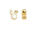 24K Gold (plated) White Enamel Cute Bunny Head Bead 9x12mm