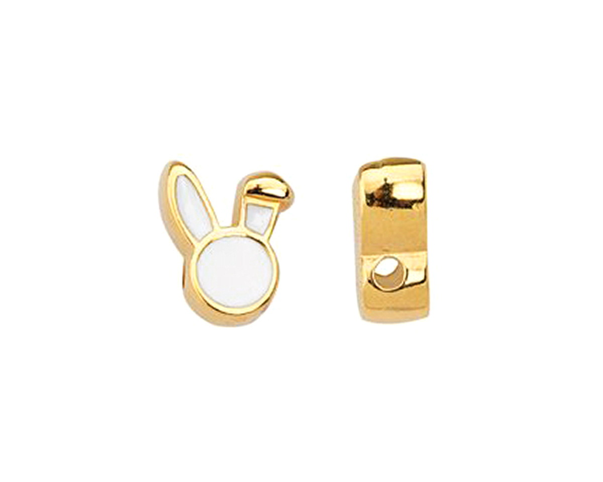 24K Gold (plated) White Enamel Cute Bunny Head Bead 9x12mm
