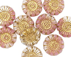 Czech Glass Ballerina w/ Gold Sunflower 13mm