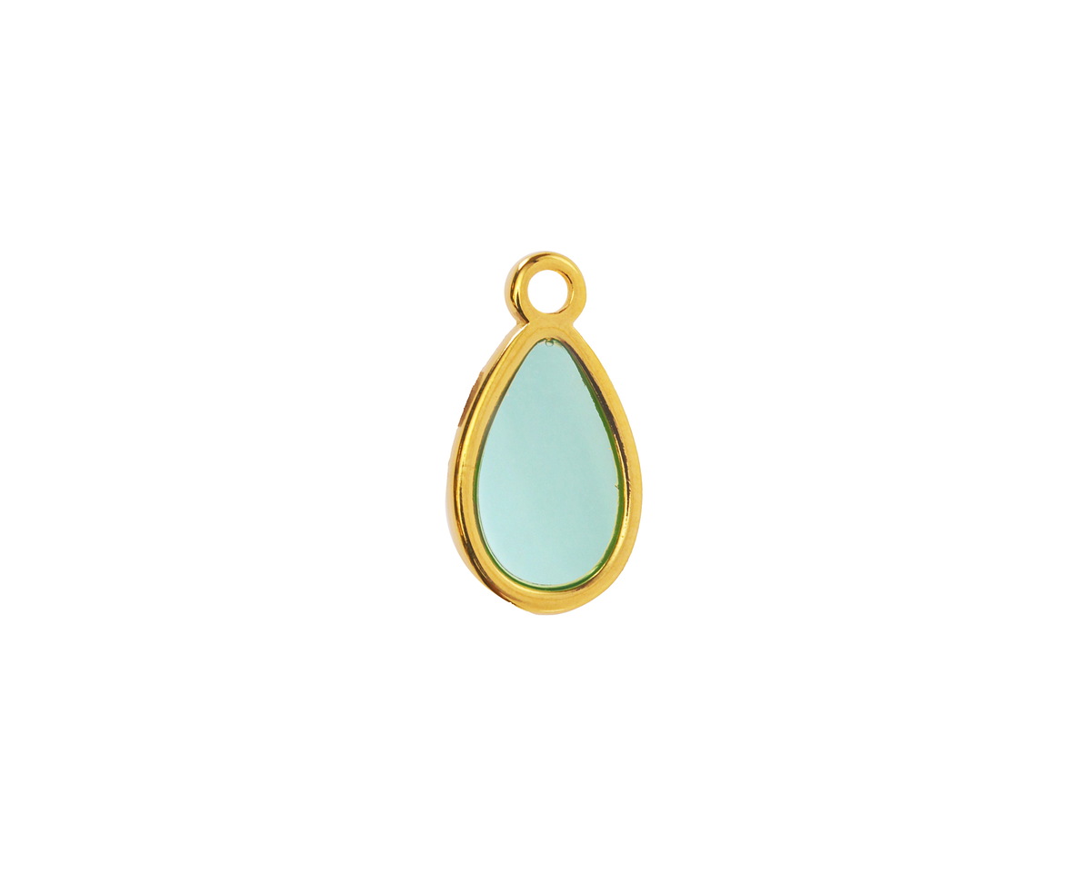 24K Gold (Plated) Transparent Sea Green Resin Drop Focal 8x15mm