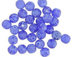 Czech Glass Etched Cobalt w/ Blue Round Druk 6mm