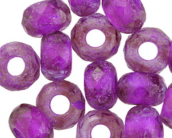 Czech Glass Etched Violet Large Hole Fire Polished Rondelle 8x12mm